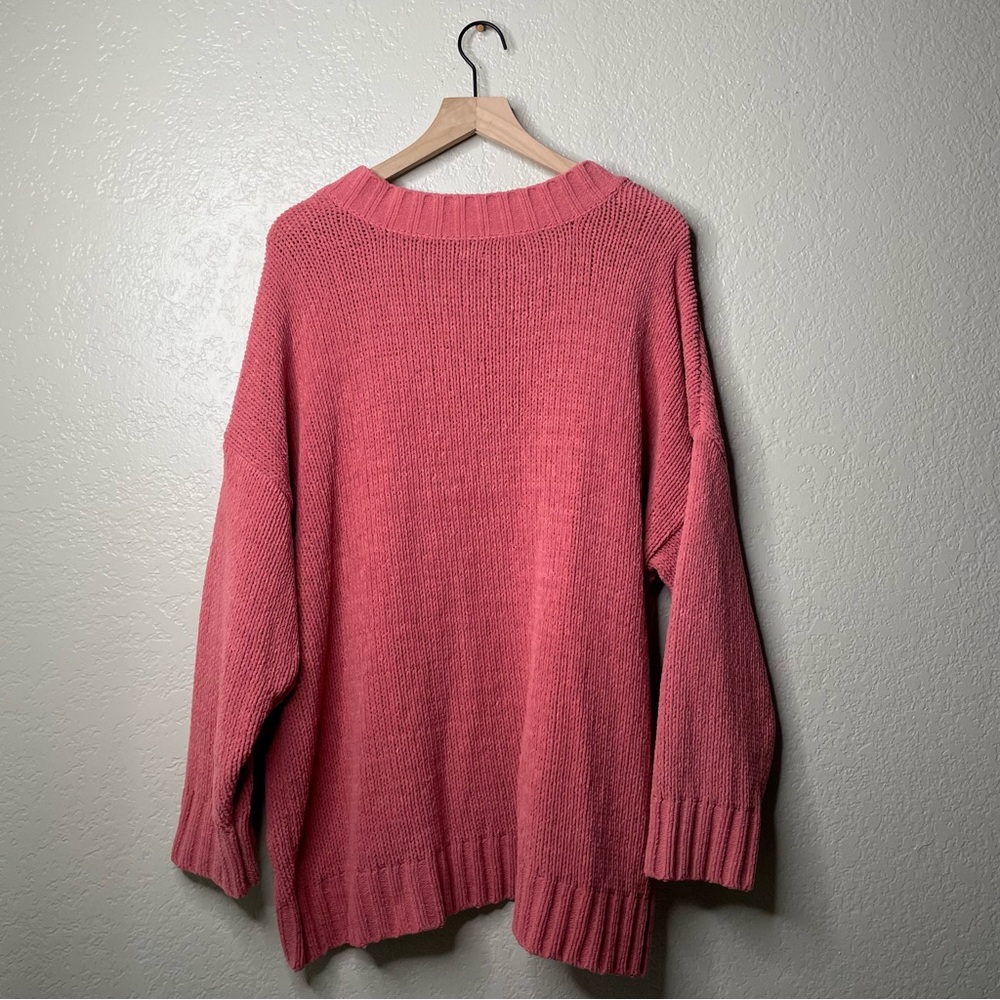 Aerie Women’s V Neck Oversized Thick Soft Knit Pink Sweater - Picture 5 of 9